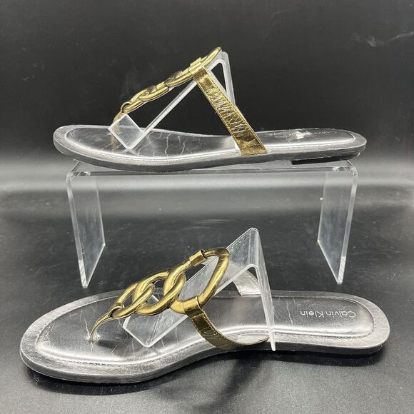 Calvin Klein Swift Sandal womens size 9 silver gold casual summer outdoor E8370 - Picture 3 of 7